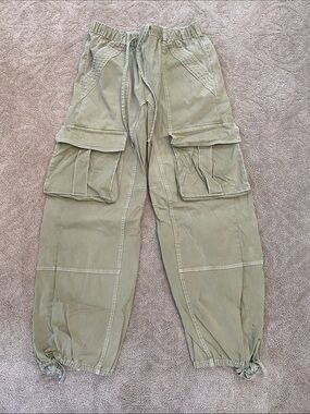 Zara Light Olive Cargo Pants with Drawstring Ankles